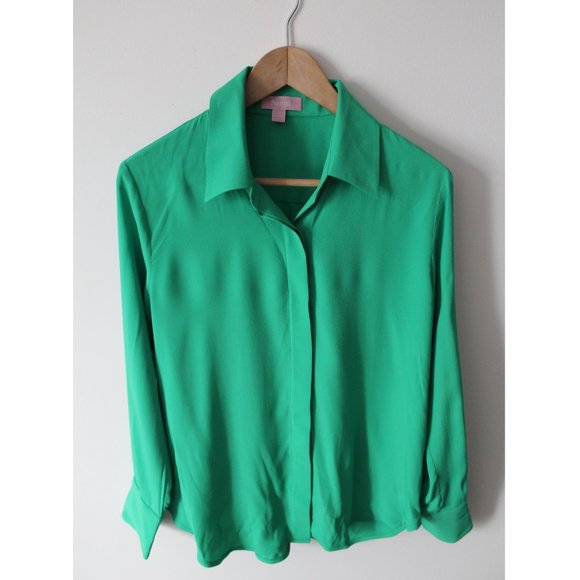 Numi The Simone Button-Up Blouse / Medium / Mint Green Silk Blend Long Sleeves - Picture 3 of 9